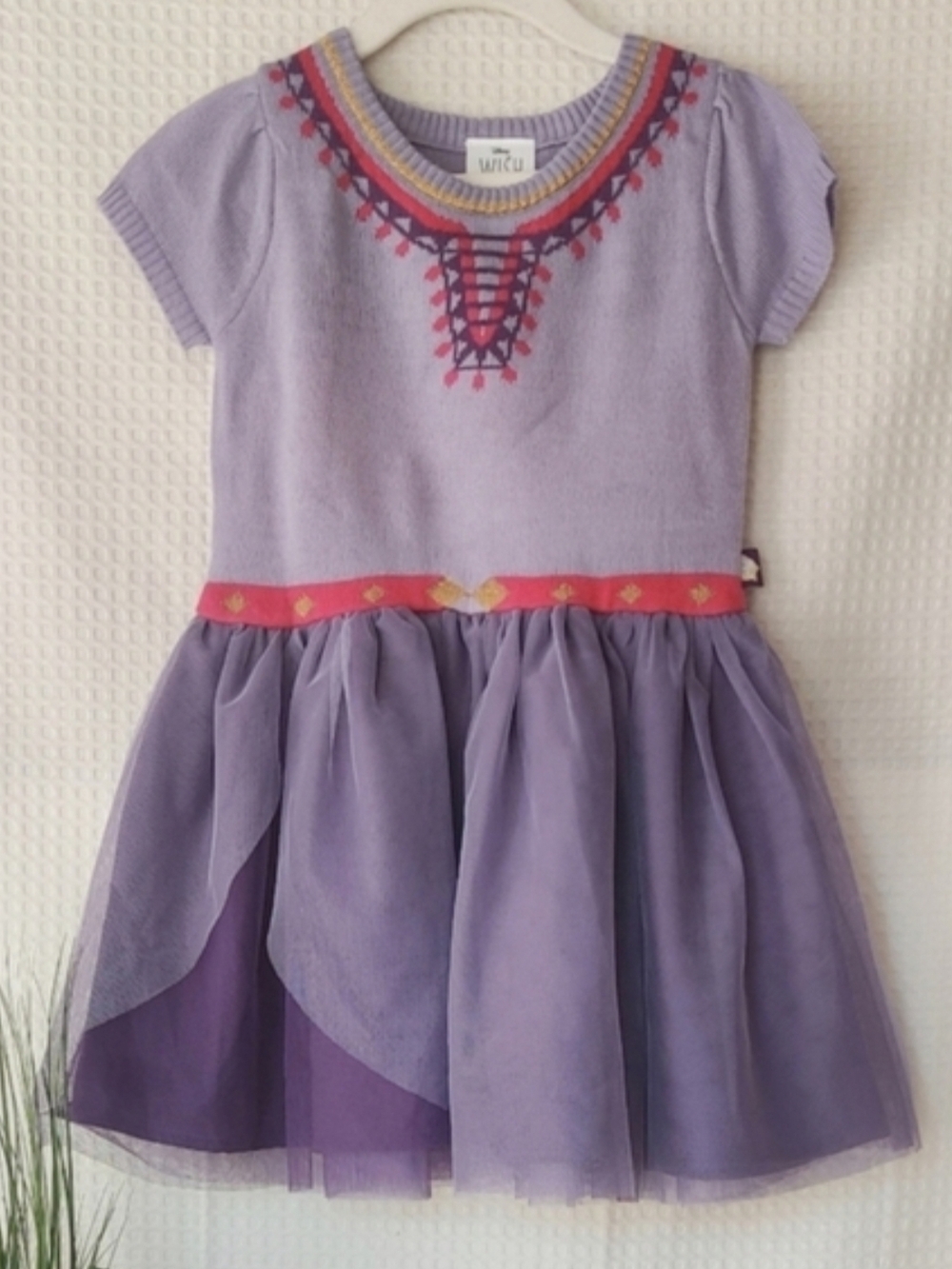 Disney Wish Asha Little Girls Purple knit w/Tuelle Dress Size 4T